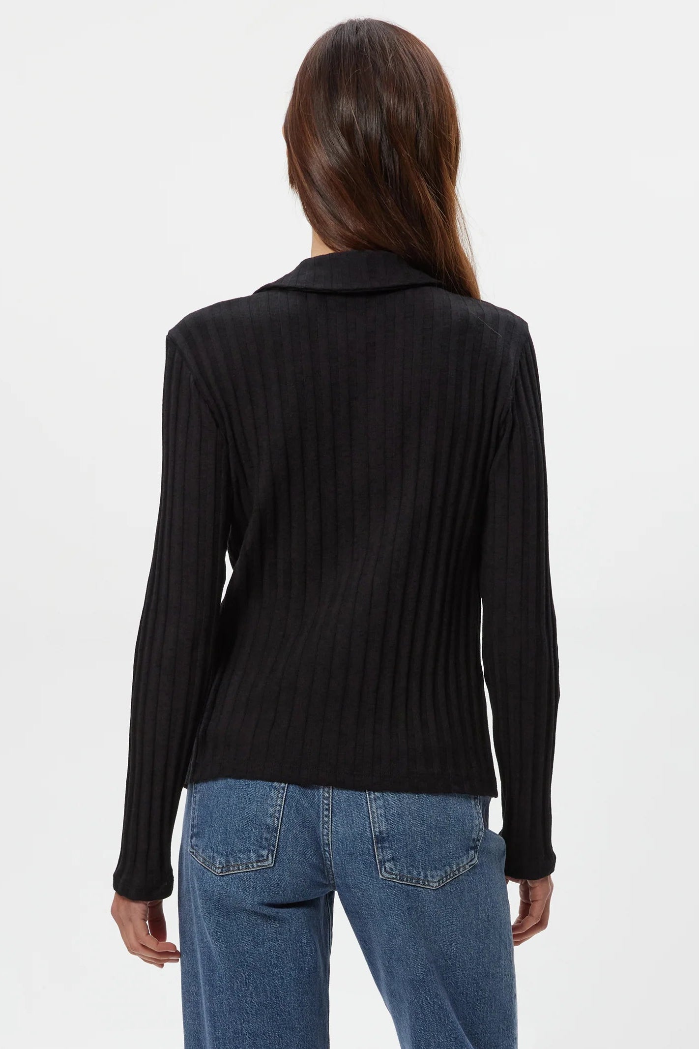 Liyah long sleeve collared top in black back view