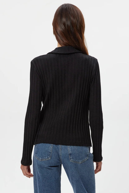 Liyah long sleeve collared top in black back view