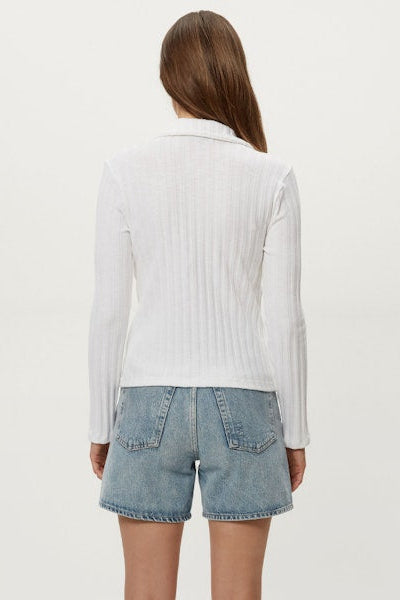 Liyah long sleeve collared top in white back view
