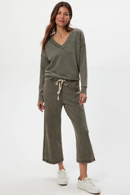 Jaden crop terry pant in dark caper front view