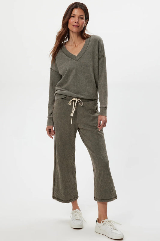 Jaden crop terry pant in dark caper front view