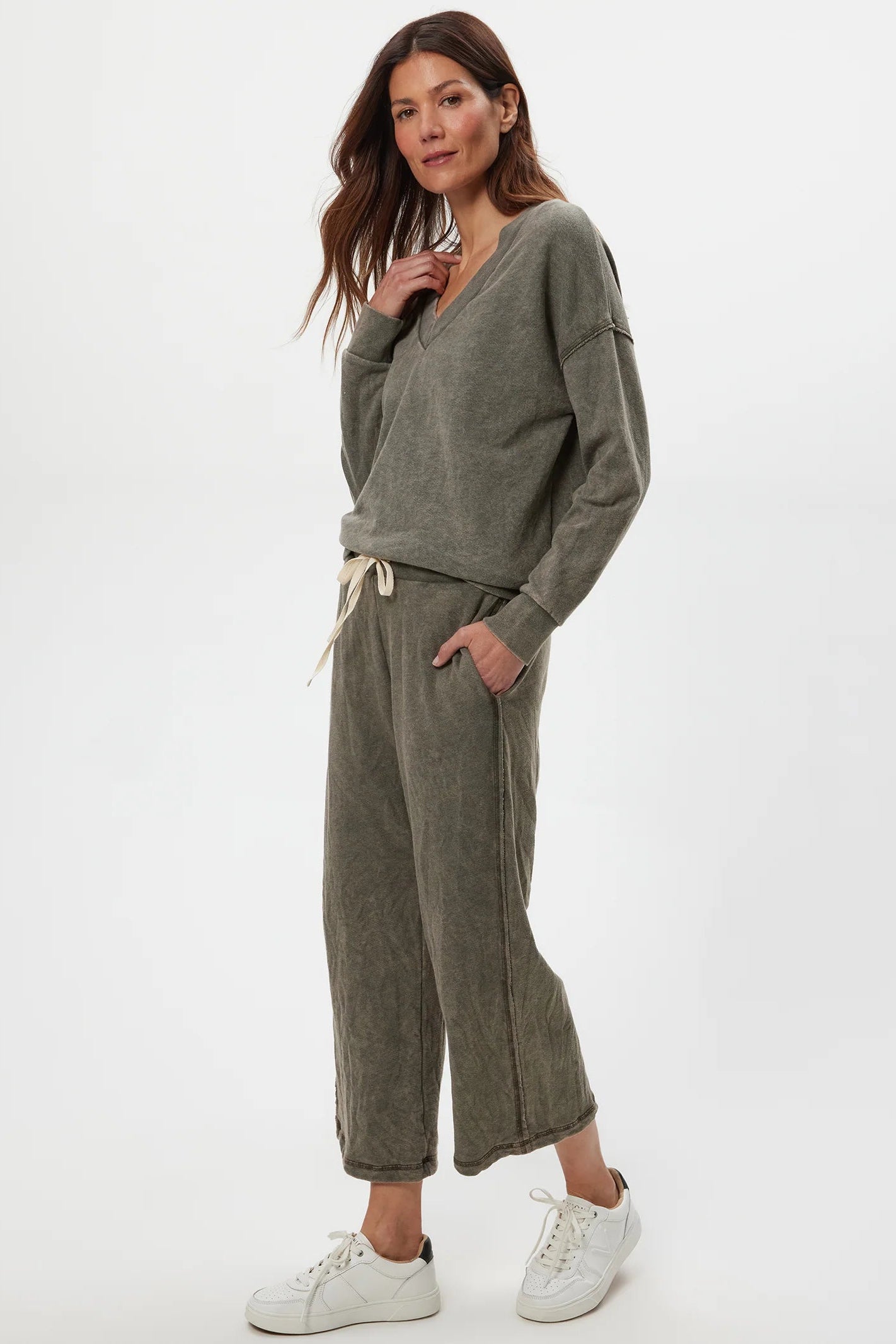 Jaden crop terry pant in dark caper side view