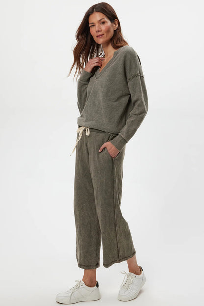 Jaden crop terry pant in dark caper side view