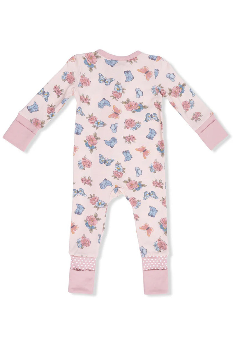 Convertible romper in country girl boots back view