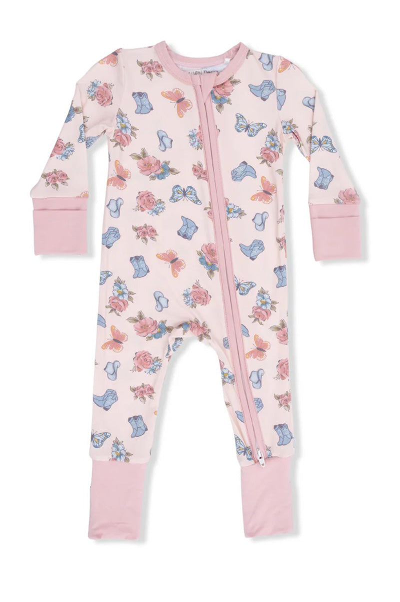 Convertible romper in country girl boots front view