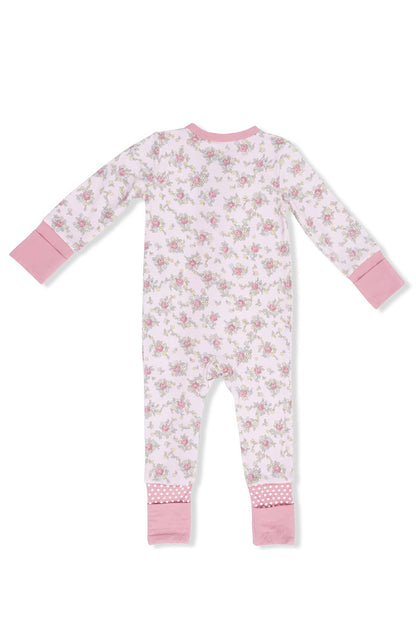 Convertible romper in ediths rose garden back view