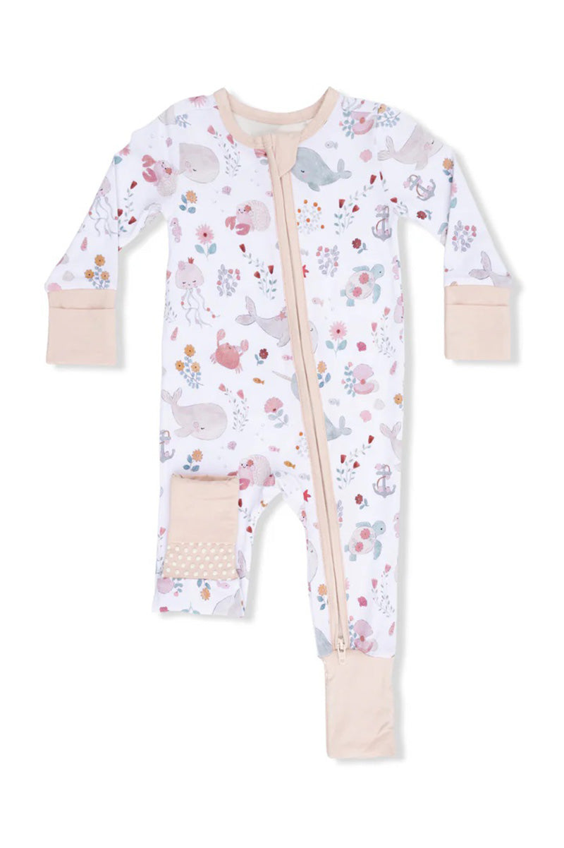 Convertible romper in garden sea creatures front view