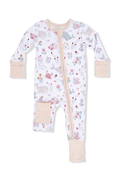 Convertible romper in garden sea creatures front view