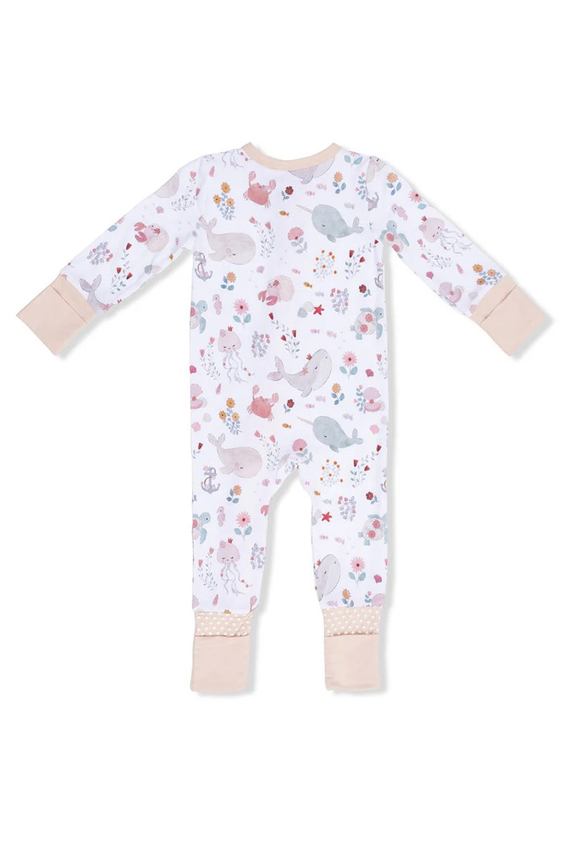 Convertible romper in garden sea creatures back view