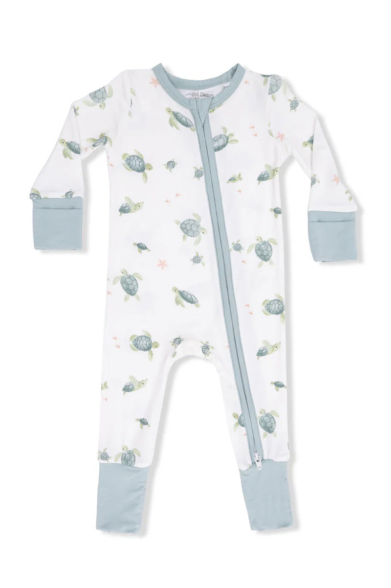Convertible romper in sea turtles front view