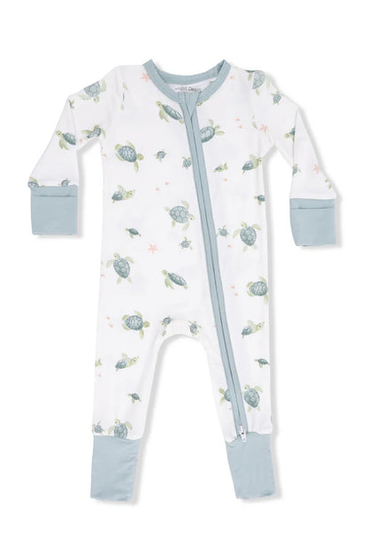 Convertible romper in sea turtles front view