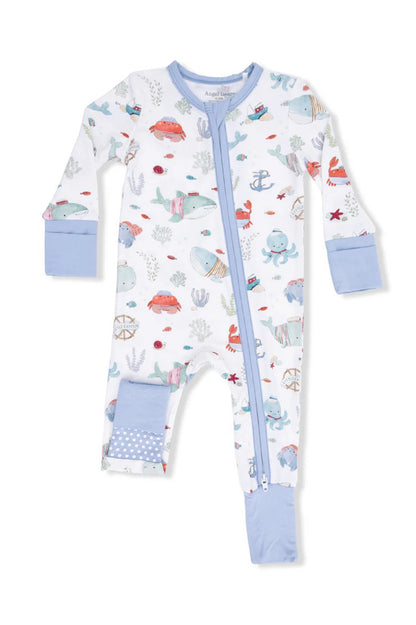 Convertible romper in sailor sea creatures front view