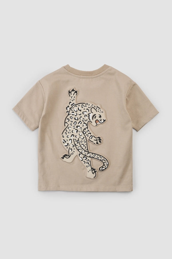 SHORT SLEEVE KNIT TEE IN BROWN LEATHER BACK VIEW