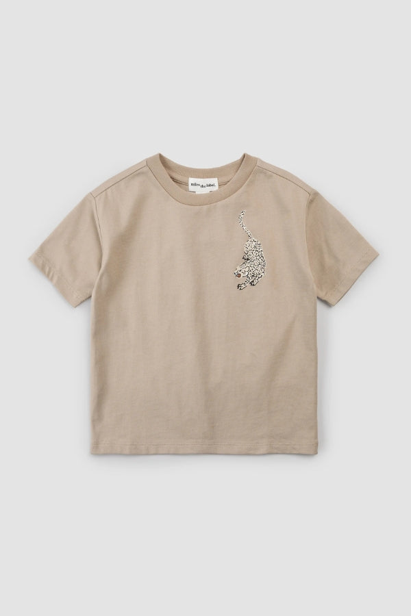 SHORT SLEEVE KNIT TEE IN BROWN LEATHER FRONT VIEW