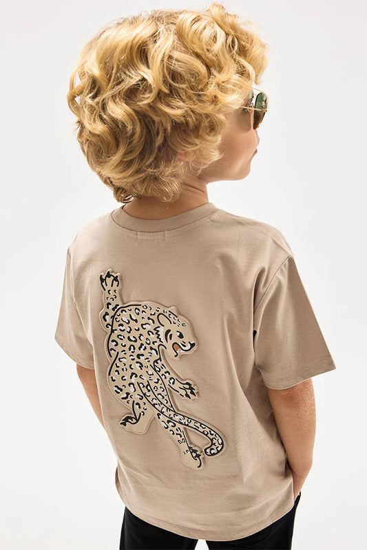 SHORT SLEEVE KNIT TEE IN BROWN LEATHER BACK VIEW