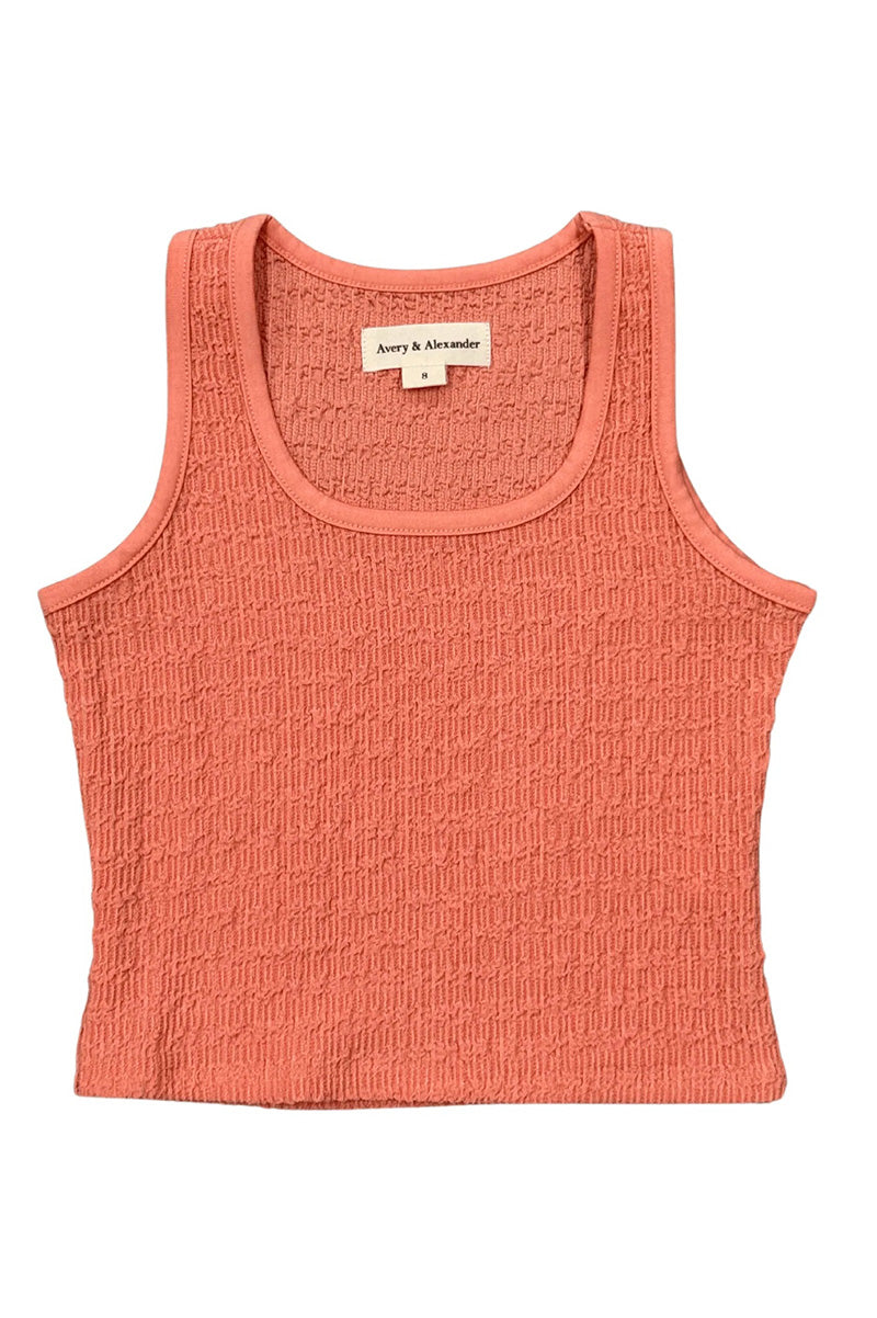 Textured square neck tank in coral front view