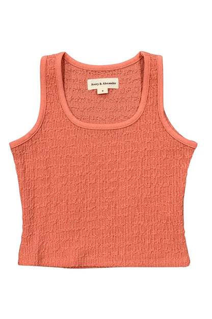 Textured square neck tank in coral front view