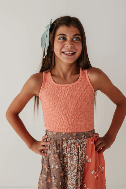 Textured square neck tank in coral style view