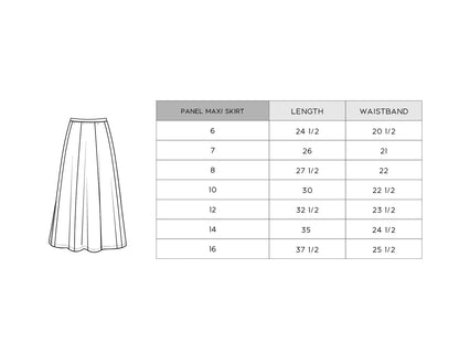Panel maxi skirt size chart