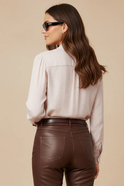 Long sleeve button up blouse in papyrus back view