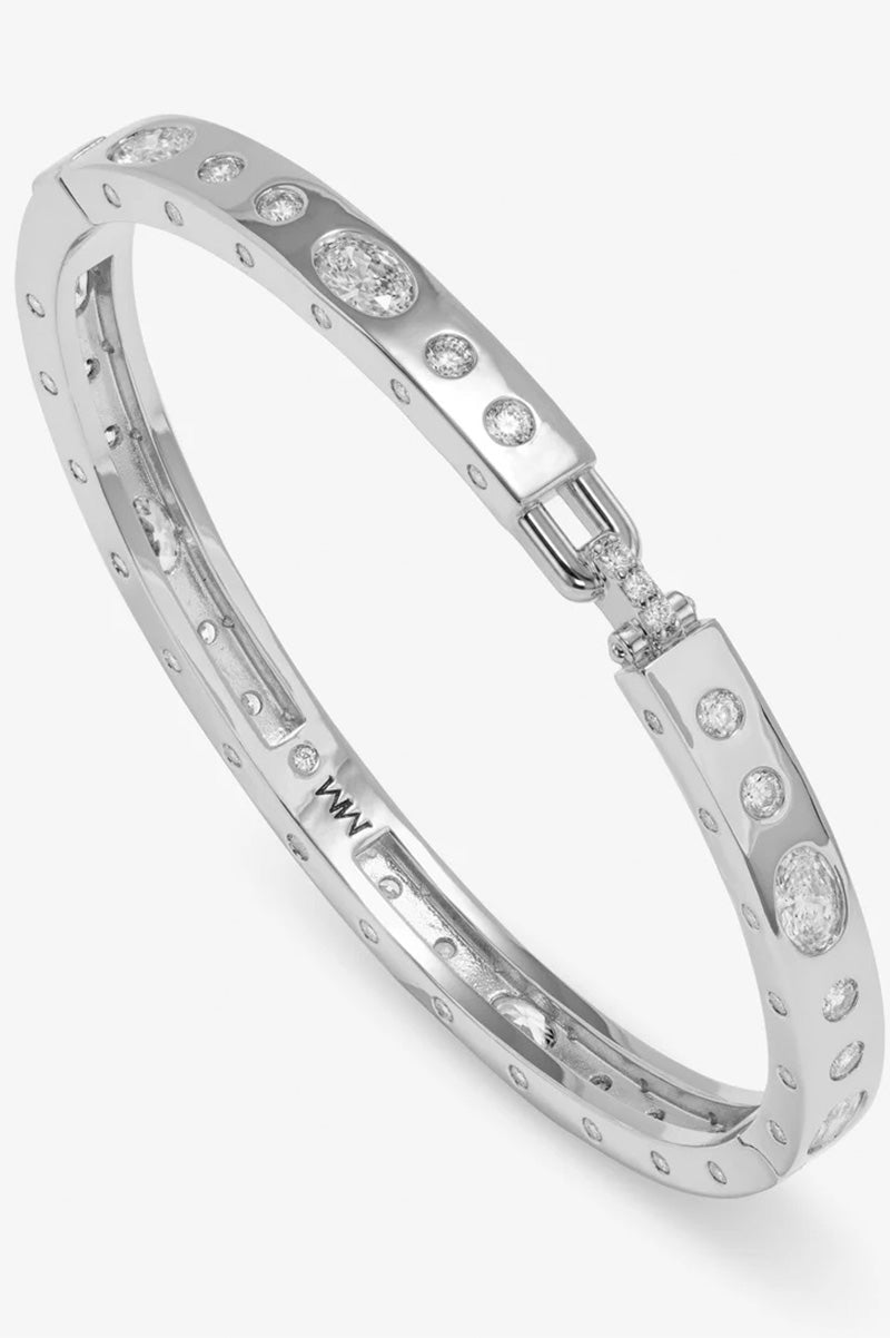 Ashley sunset lock cuff 6mm bracelet in silver  white in bracelet view