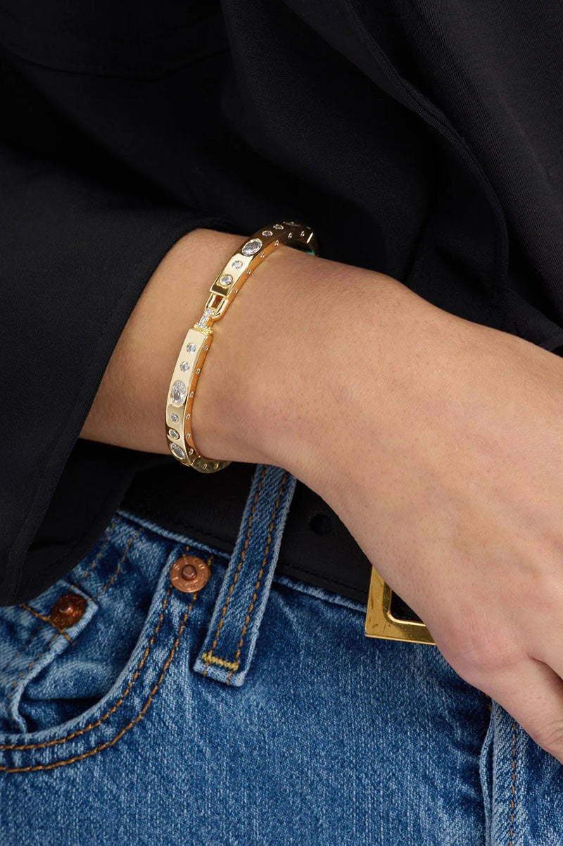 Ashley sunset lock cuff 6mm bracelet in gold white in style view