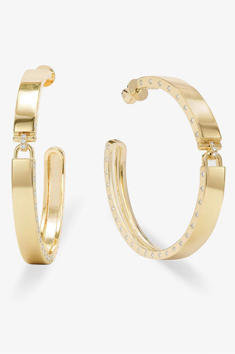 Ashley lock hoops 2" in gold white earring view