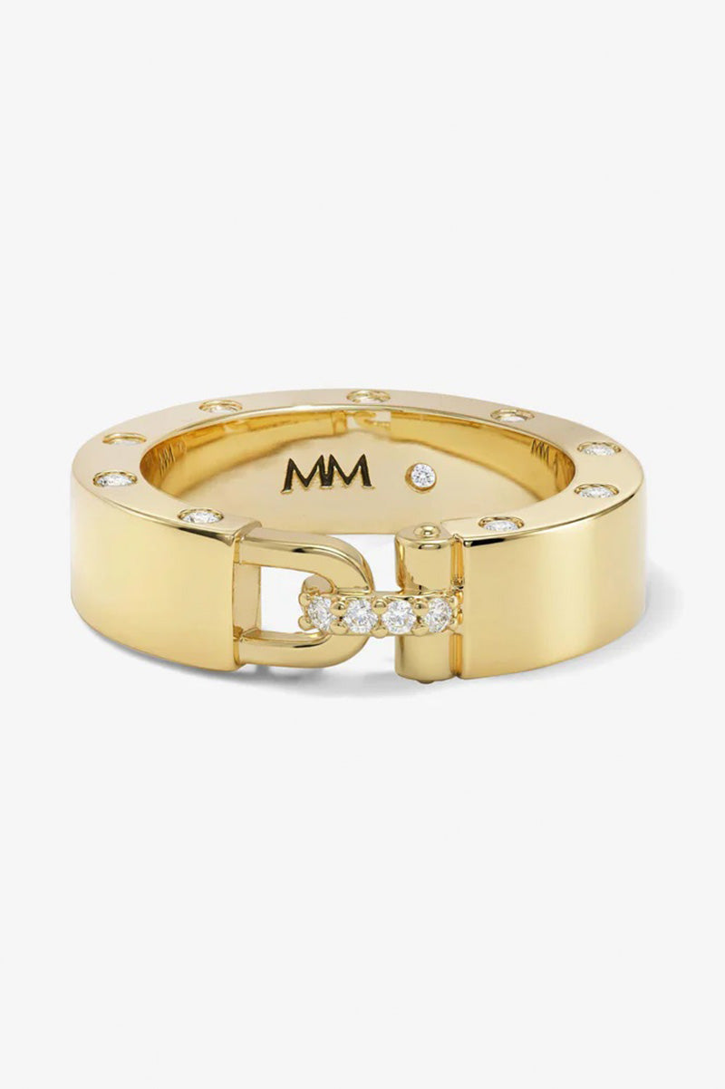 Ashley smooth lock ring in gold white ring view