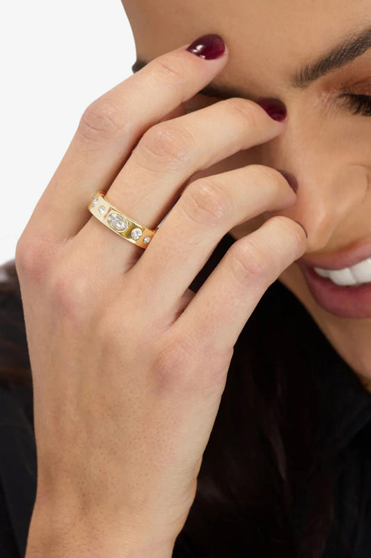 Ashley sunset ring in gold white style view