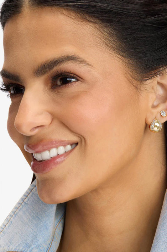 Lil Norah mixed pave earrings in gold white style view