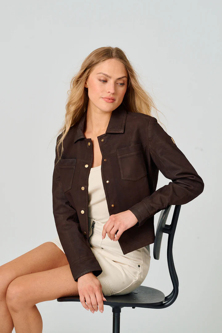 Lefei 2 RF Bonded leather jacket in dark brown 