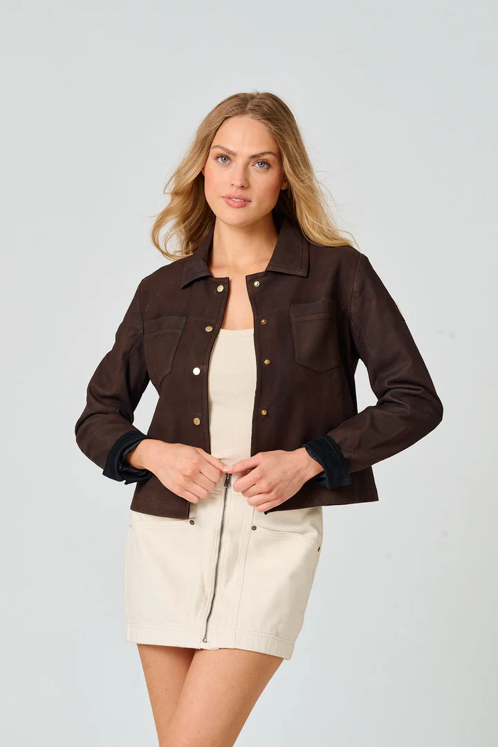 Lefei 2 RF Bonded leather jacket in dark brown front view