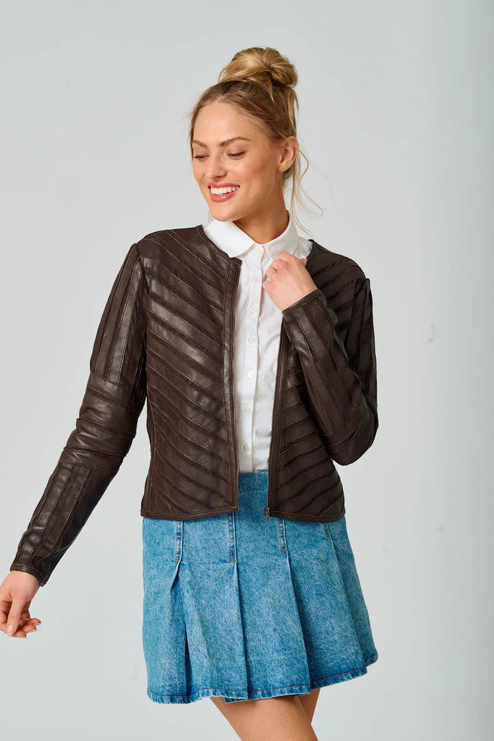 Tila mesh cutout jacket in dark brown