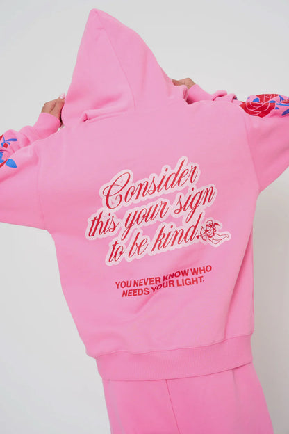 BE KIND CLASSIC HOODIE IN PINK BACK VIEW