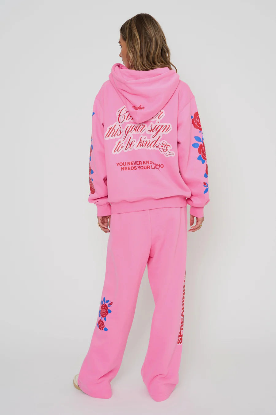 BE KIND CLASSIC WIDE LEG PANT IN PINK BACK VIEW