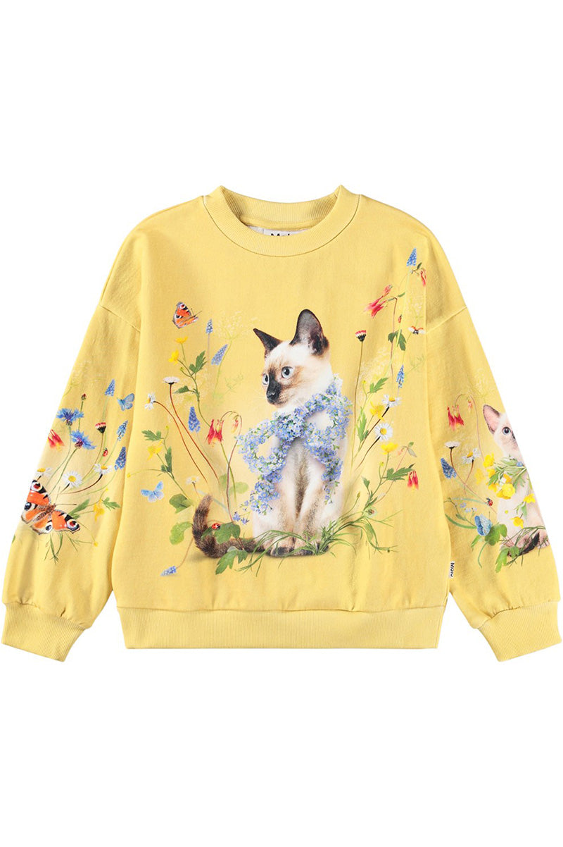MAXI SWEATSHIRT gelb, Tier- und Blumenprint vorne