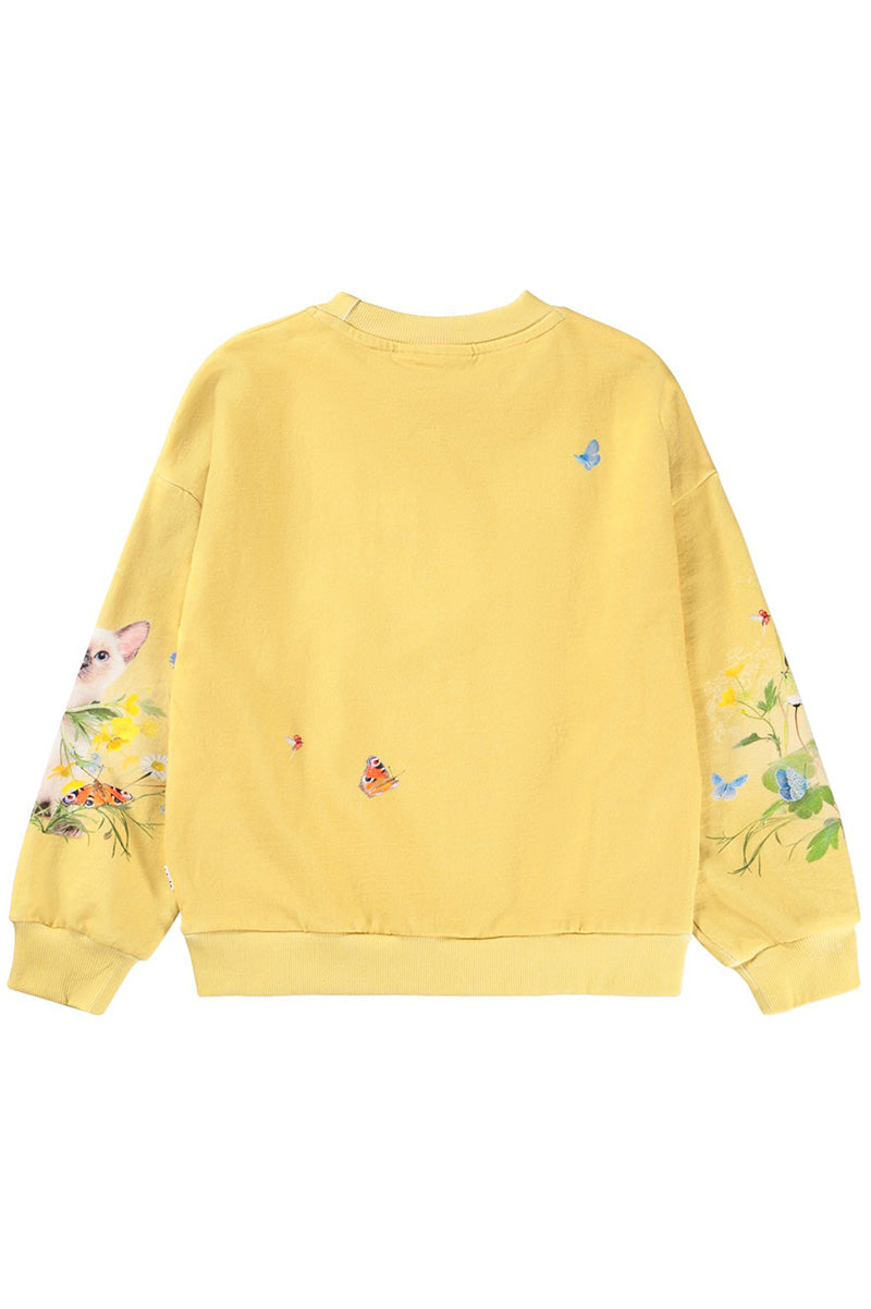 MAXI SWEATSHIRT gelb, hinten Schmetterlinge; Ärmel mit Tierprint