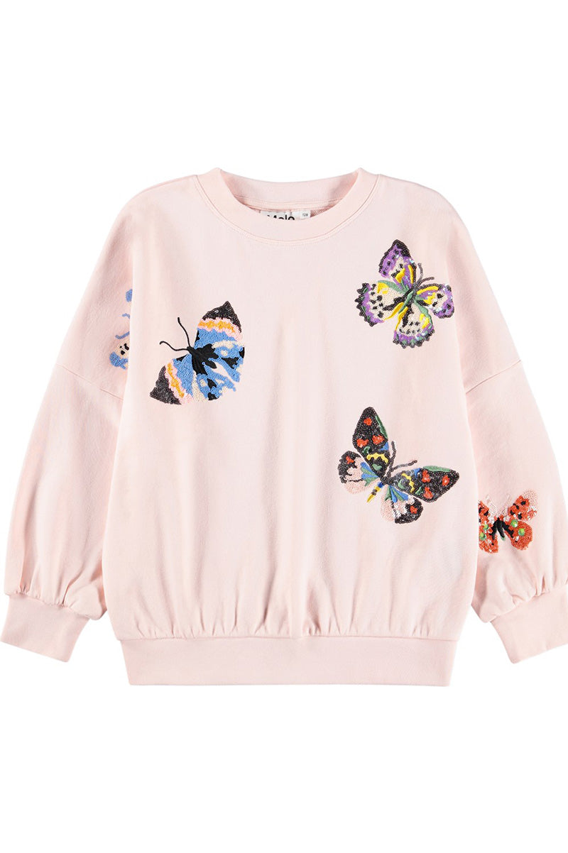 Marika sweatshirt in cloud pink with butterflies front view