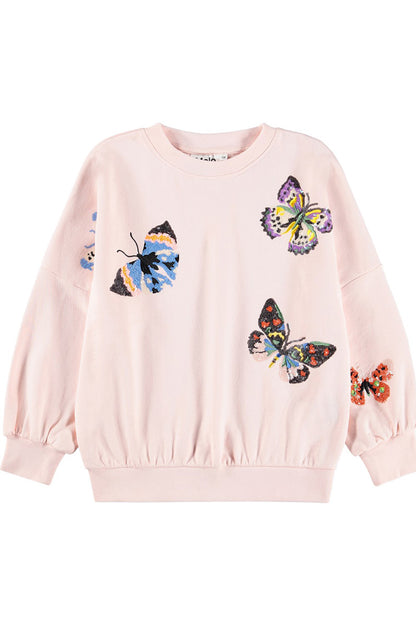 Marika sweatshirt in cloud pink with butterflies front view