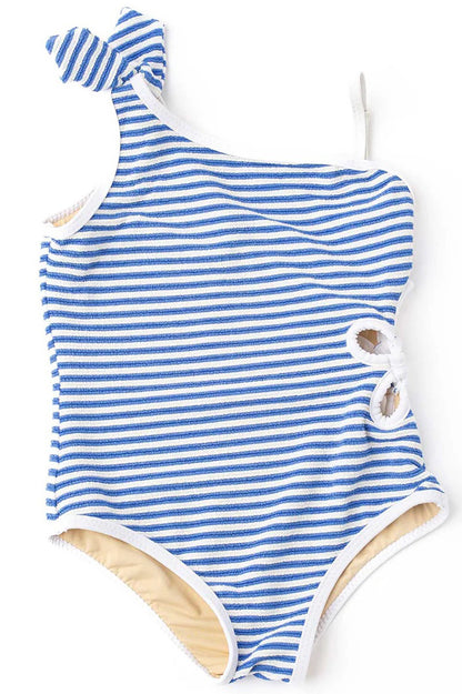 Ribbed daisy cutout 1 pc swimsuit in cobalt blue front view