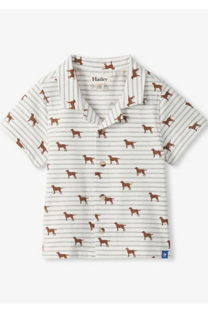 Jersey button down in little pups front view