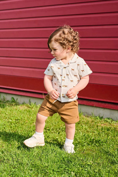 Jersey button down in little pups style view
