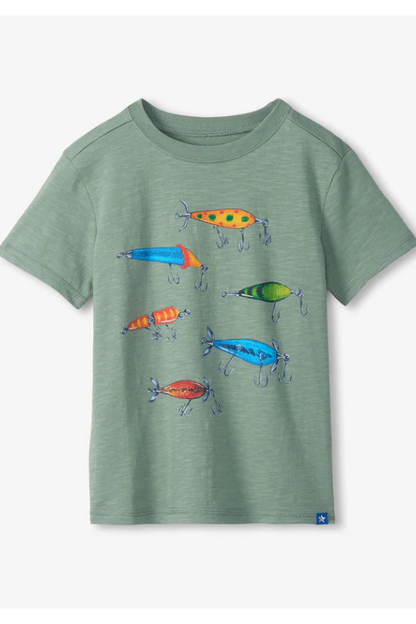 Graphic tee in fishing lures front view