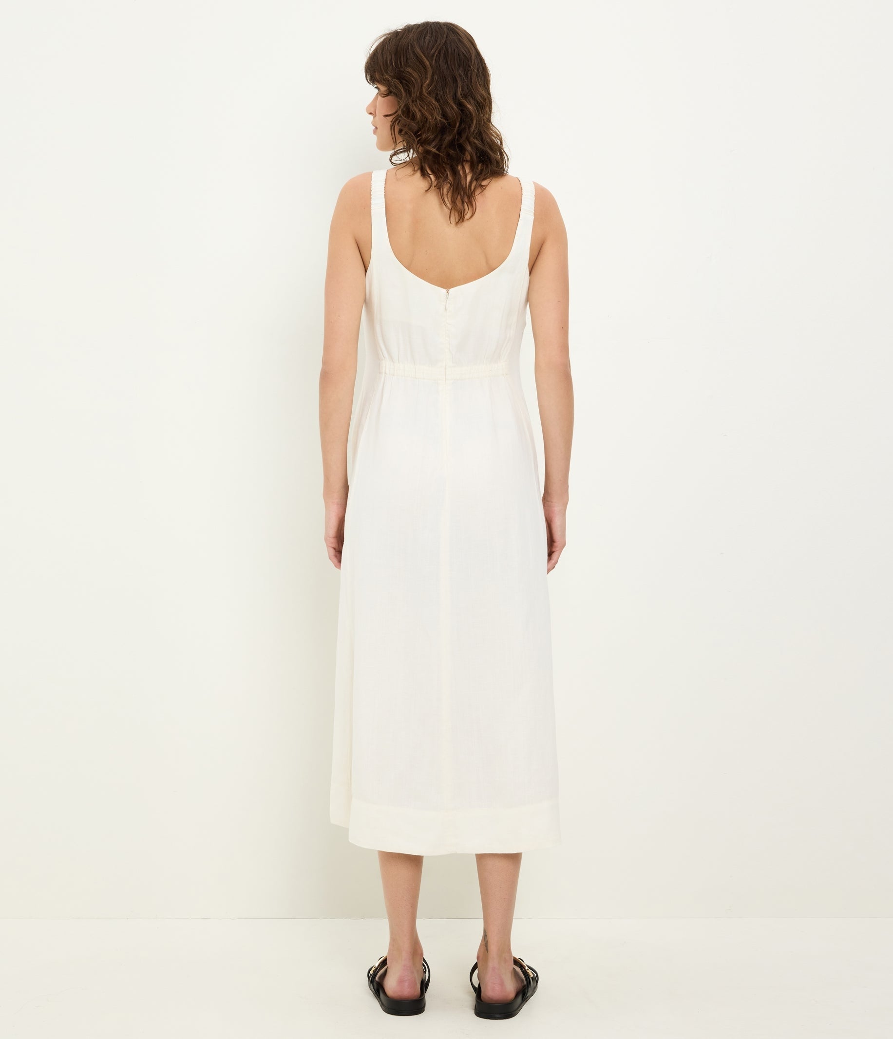 Off-white fit and flare midi dress, racer back straps, sleeveless skirt