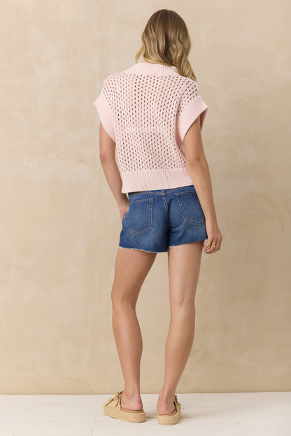 KNIT SHORTSLEEVE QUARTER ZIP SWEATER (+colors)