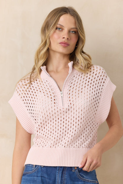 KNIT SHORTSLEEVE QUARTER ZIP SWEATER (+colors)