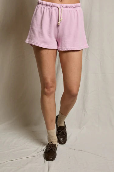 Layla french terry sweat shorts in sugar pink front view