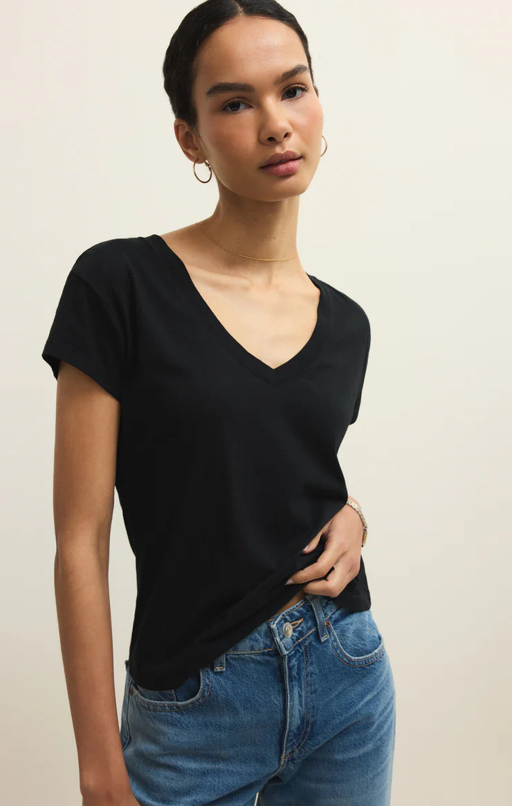 MODERN V-NECK TEE IN BLACK FRONT VIEW