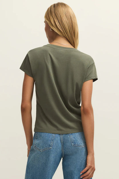 MODERN V-NECK TEE IN TEA LEAF BACK VIEW