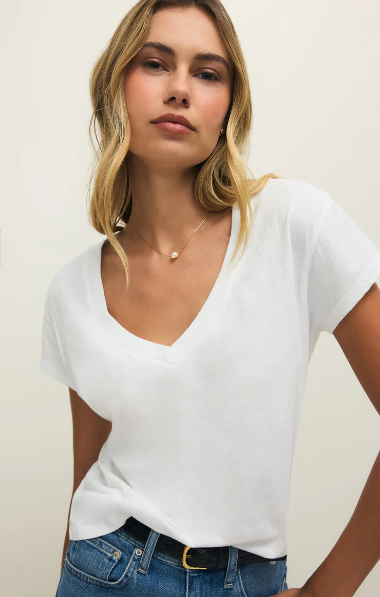 MODERN V-NECK TEE IN WHITE FRONT VIEW
